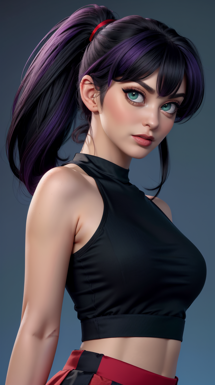 00002-1687789236-_lora_Jessica_Dupont_1_, solo, upper body, looking at viewer, high ponytail, black and violet harir, green eyes, black top, t-sh.png